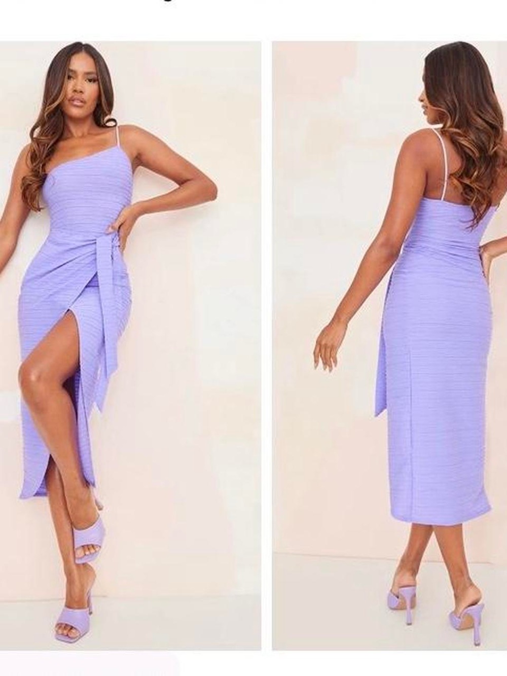 PrettyLittleThing Lavender One-Shoulder Wrap Midi Dress